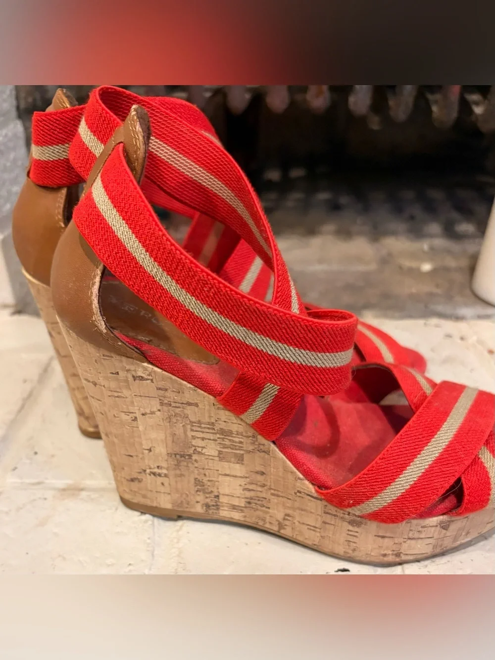 Merona Cork Wedge Sandals Red Stripe Size 6